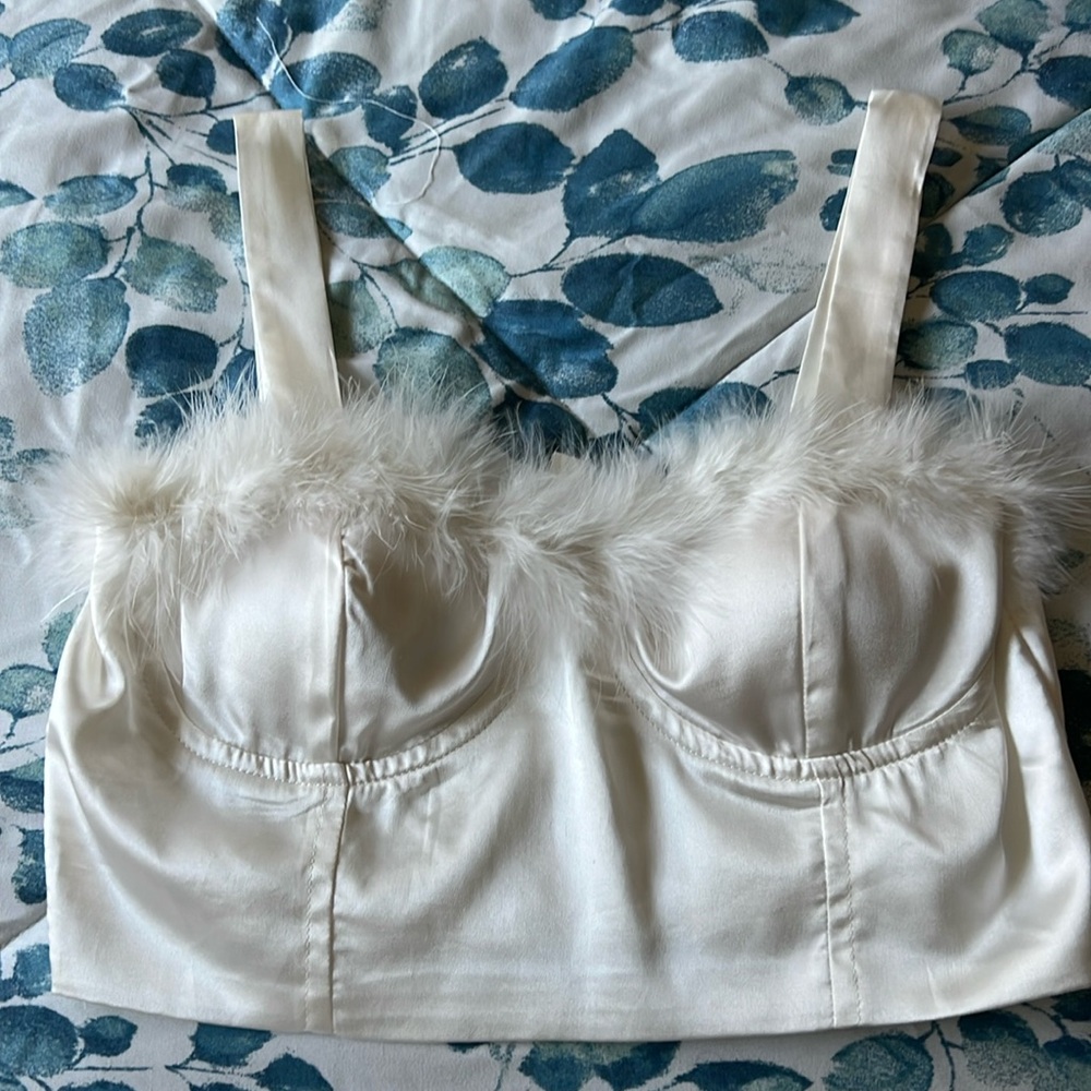 White Satin Feather Top